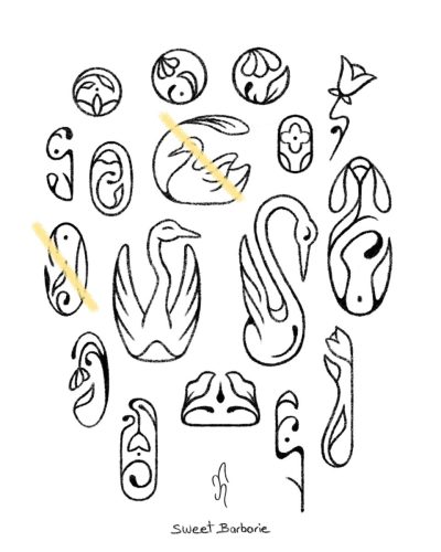 Petit Artefact au style Art Nouveau. Cygne et feuille aux courbes d'art nouveau